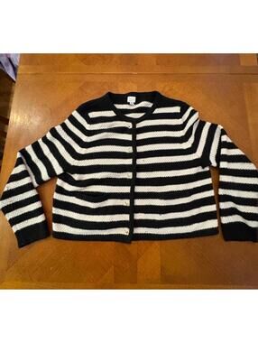 Black and White size Large Striped Knit Cardigan Sweater j-2